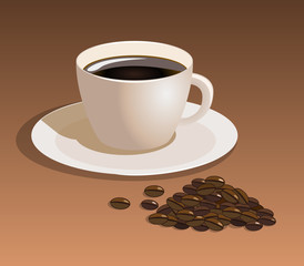 Vector coffee cup with coffee beans