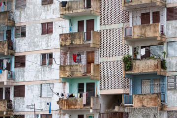 Dilapidated apartment block in cuban countryside.