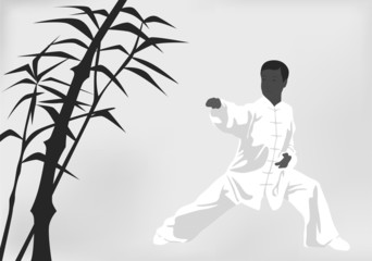 Fototapeta na wymiar The man engaged kung fu on a black white background