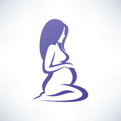 pregnant woman silhouette, isolated vector symbol