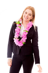 Portrait of a businesswoman wearing garland