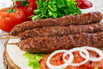 shish kebabs on wooden skewers