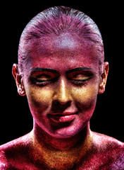 Glitter makeup on a beautiful woman face on a black background