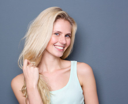 Beautiful blond hair woman smiling