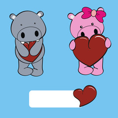 hippo baby cute cartoon love set