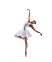 Young beautiful ballet dancer isolated on white - obrazy, fototapety, plakaty