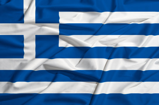 Greece flag on a silk drape waving