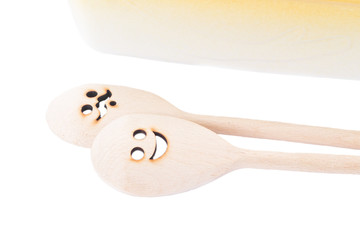 Two wooden spatulas isolated on white