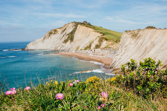 Itzurun Beach and flysch in Zumaia, Spain