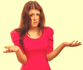 angry dissatisfied woman haired girl in shirt shorts emotion iso