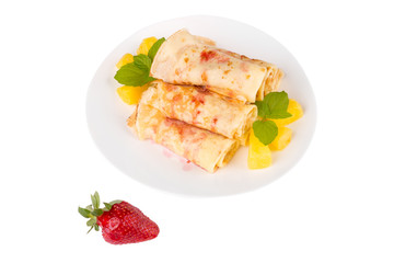 pancakes with cherry jam c pineapple and strawberries