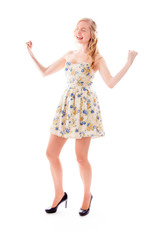 Naklejka premium Beautiful young woman celebrating success