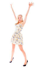 Naklejka premium Beautiful young woman celebrating success