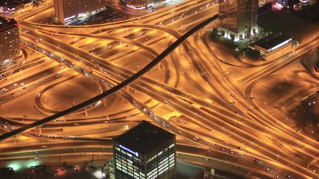 DUBAI, UAE - NOVEMBER 13: Aerial view of Downtown Dubai road