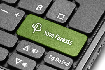 Save Forests. Green hot key on computer keyboard.
