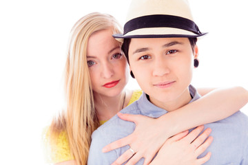 Lesbian couple romancing