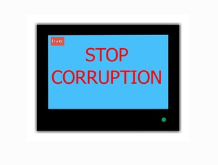 Slogan STOP CORRUPTION on television screen