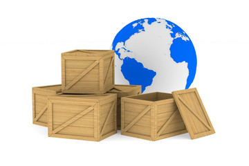 wooden boxes. Isolated 3D image