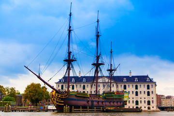 VOC Amsterdam. Dutch sailing ship