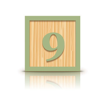 Vector number 9 wooden alphabet block