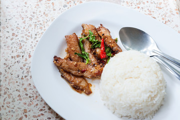 Basil fried rice with pork, Thai food