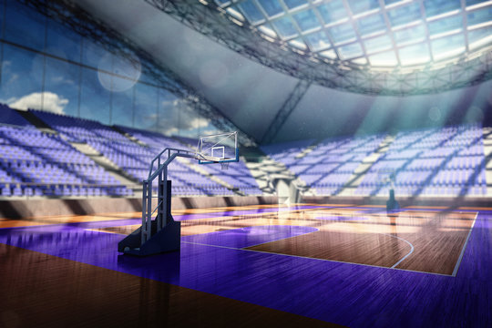 Basketball arena render in blue toning