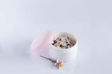Daisies in cosmetic cream box