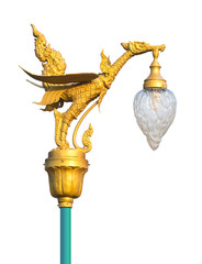 Fototapeta na wymiar gold swan bird on pole on white background