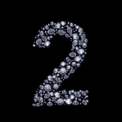 Diamond number isolated on black with clipping path
