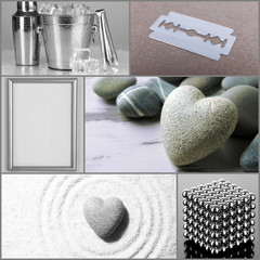 Collage of different objects in shades of gray