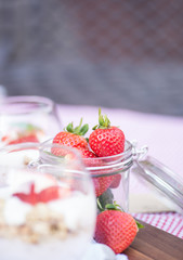 Delicious fresh strawberries and yoghurt breakfast