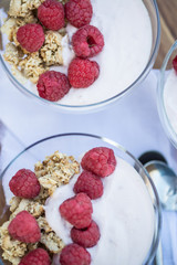 Fresh raspberries and yoghurt breakfast
