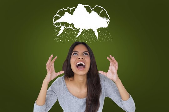 Composite image of angry brunette shouting