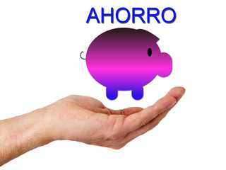 Hand with piggy bank isolated