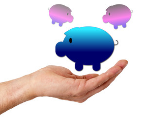 Hand with piggy bank isolated
