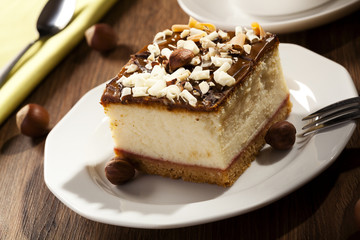 cheesecake with nuts on plate