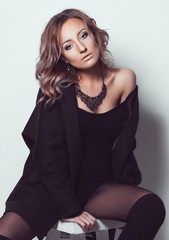 Fototapeta premium High fashion look glamor portrait of beautiful sexy stylish blon