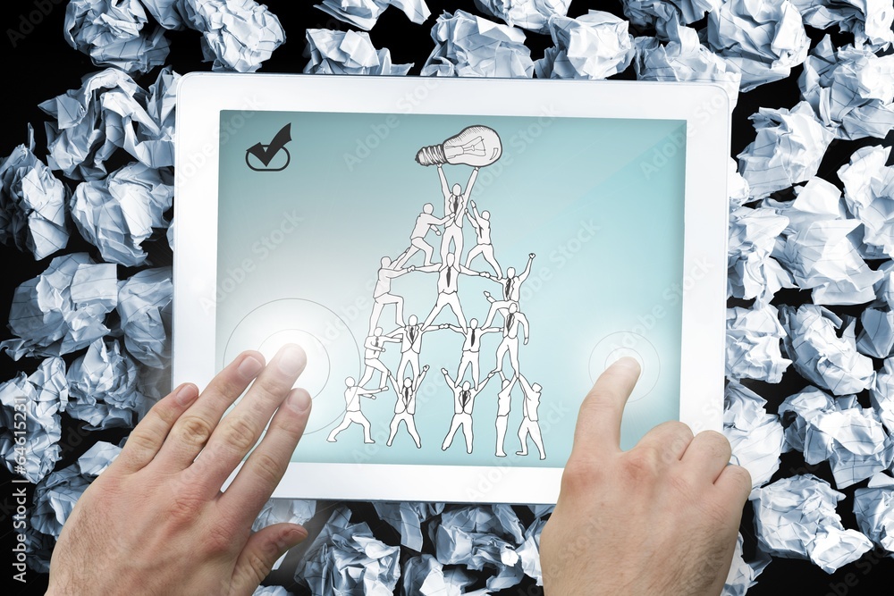 Poster composite image of hands touching tablet