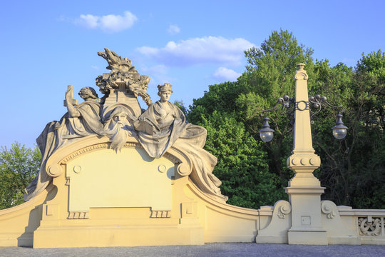 Restored Monument and lantern on the viaduct Karowa, Warsaw