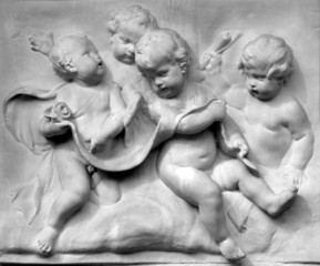 italian antique art, bas relief with four young children