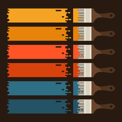Set of paint brushes with colored strips.