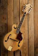 Naklejka premium mandolin on wooden slats background