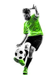 Fototapeta premium soccer football player young man kicking silhouette