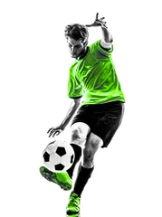 Rolgordijnen soccer football player young man kicking silhouette © snaptitude