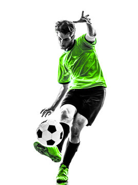 Fototapeta soccer football player young man kicking silhouette