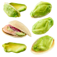 Pistachios isolated on a white background. Collection