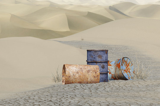 Ölfässer im Wüstensand
