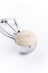 Vanilla creme brulee ice cream scoop isolated