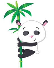 Little panda on bamboo