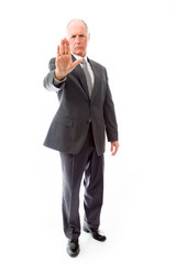 Businessman showing stop gesture